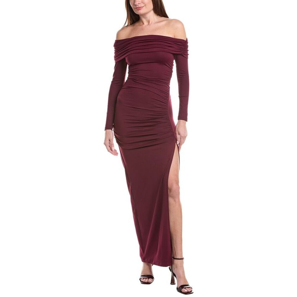 Susana Monaco Womens One Arm Off Shoulder Side Slit Dress, Red